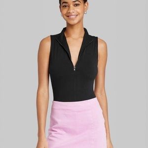 Wild Fable Black Quarter Zip Bodysuit Large